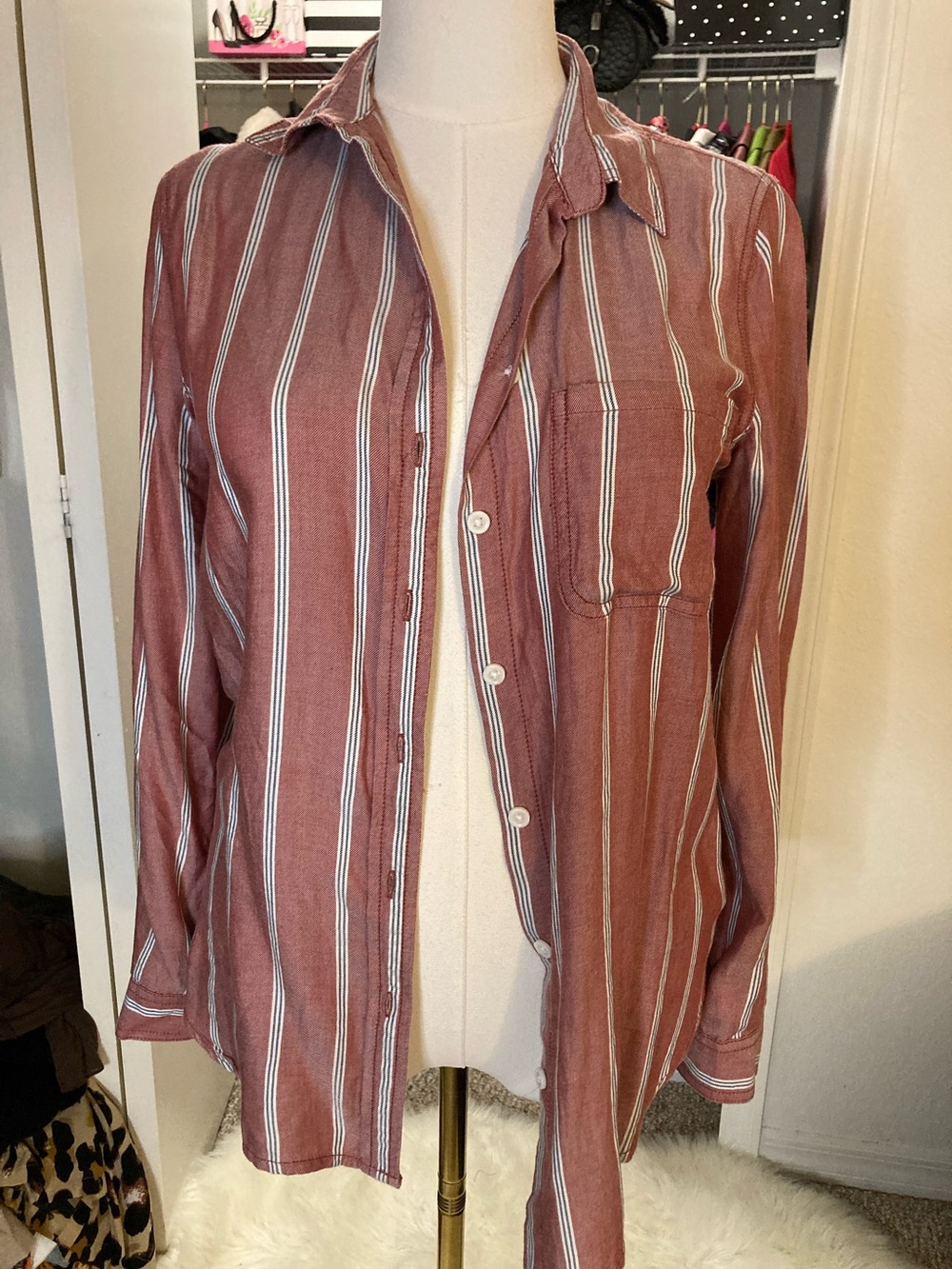 beachlunchlounge Rust-Striped Button Down Shirt